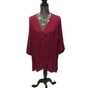 DNA Couture Peasant Top Womens Size 3X Cranberry Button Up Lightweight NEW